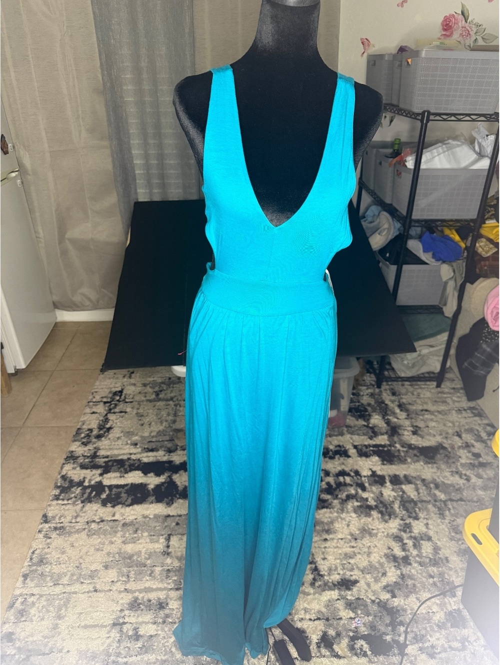 Bebe Turquoise Sleeveless Dress with Cutout Back and Tie